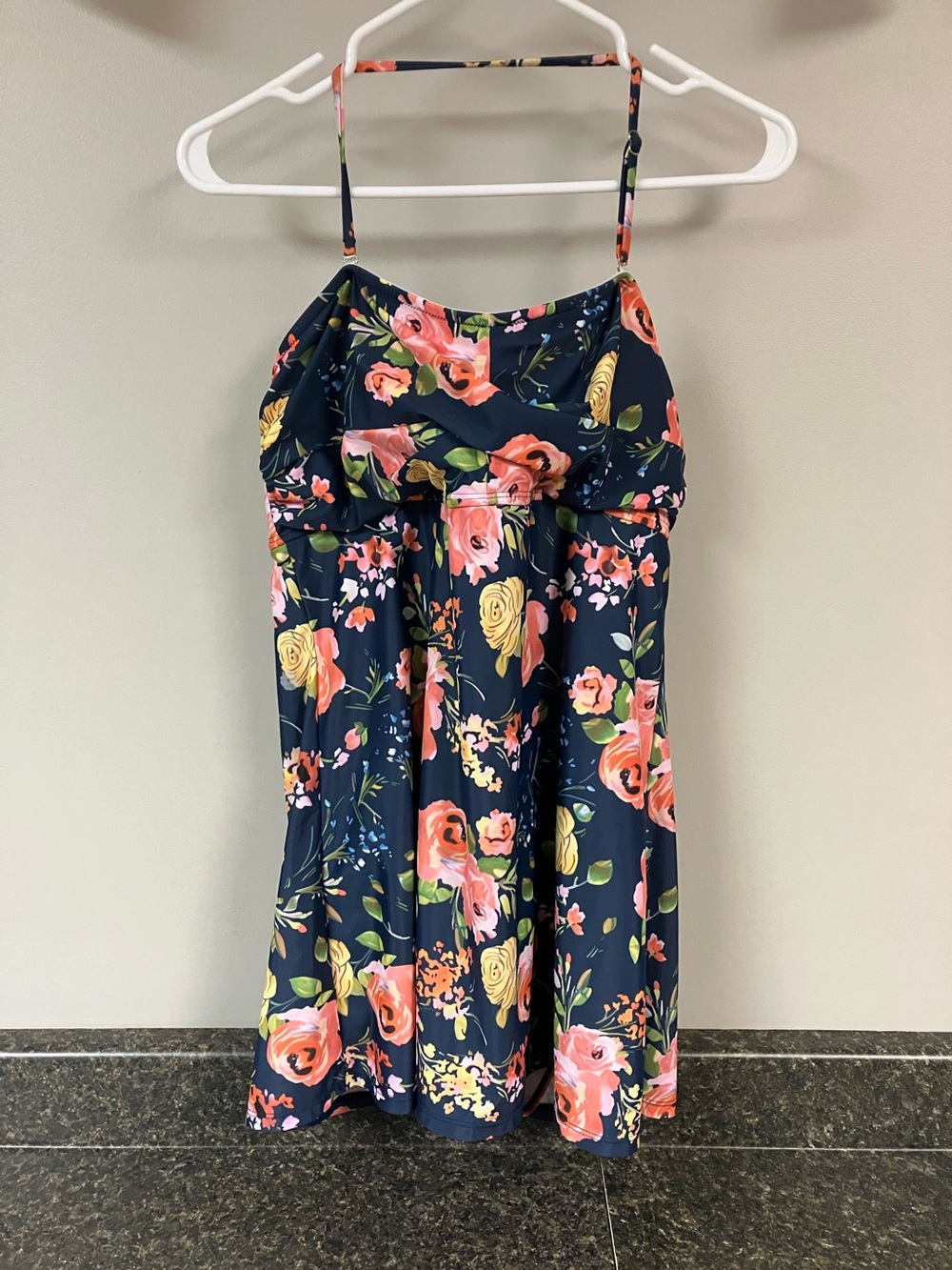 One piece swim dress with padded inserts and adjustable strap xl 16